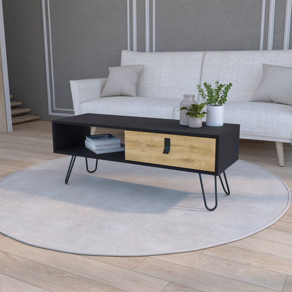 Magness Coffee Table: Dual-Tone Design with Storage, Black Wengue / Macadamia Finish