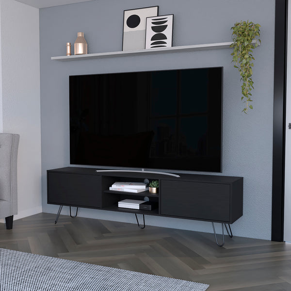 Tv Stand Franklin, Two Cabinets, Two Shelves, Black Wengue Finish