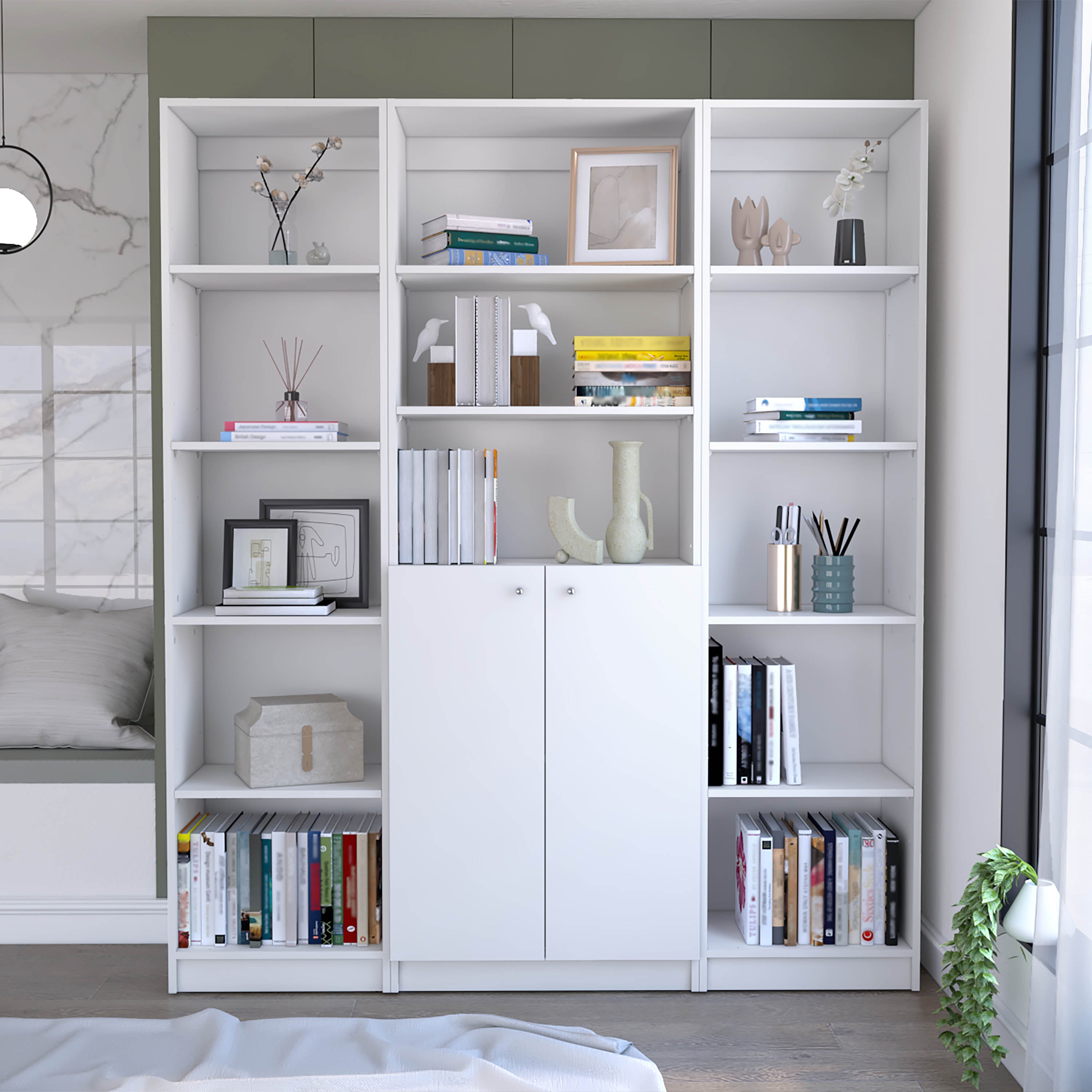 Aberdeen 3 Piece Living Room Set with 3 Bookcases, White Finish ...