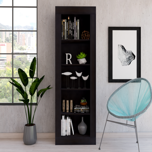 Bookcase Wray with Frame and Five Tier Shelves, Black Wengue Finish