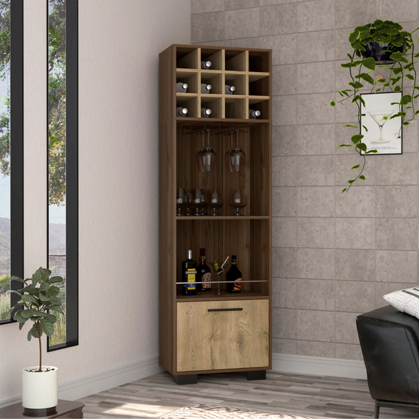 Corner Bar Cabinet Cataluña, 8 Wine Cubbies, 2 Side Shelves, Mahogany / Aged Oak Finish