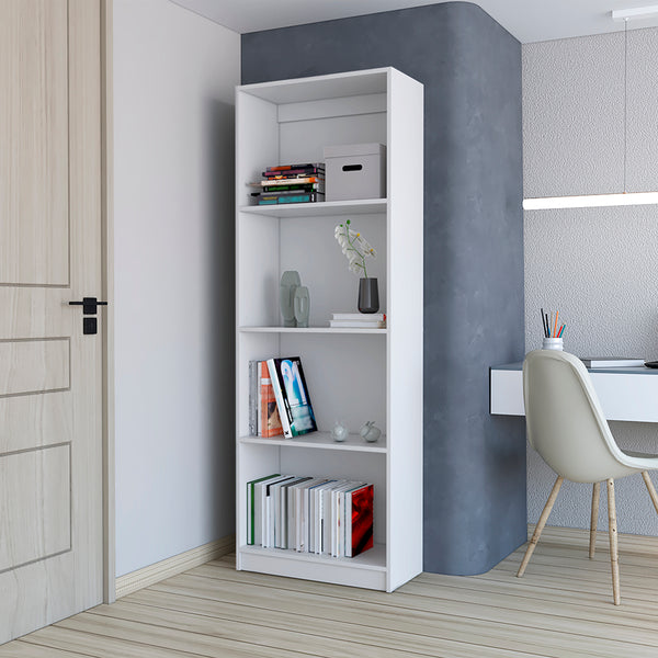 Bookcase Benzoni, Multi-Tier Storage Shelves, White Finish