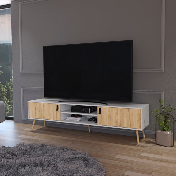Tv Stand A Magness Sleek Storage with Cabinets & Shelves, White / Macadamia Finish