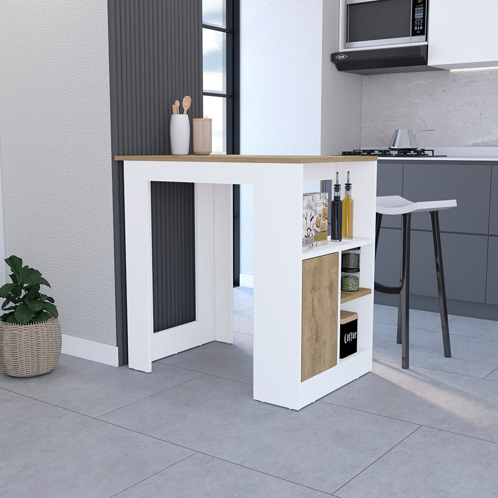 Kitchen Island Wynne with Storage and Cabinet, White / Macadamia Finis ...