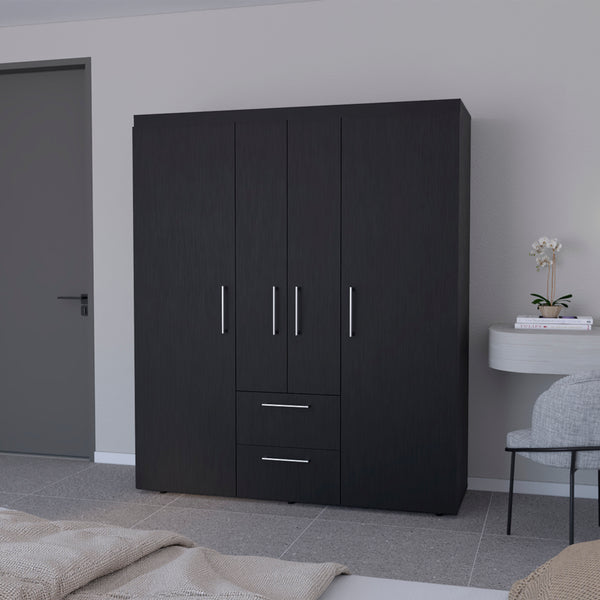 Armoire Elma, Two Drawers, Three Cabinets, Black Wengue Finish