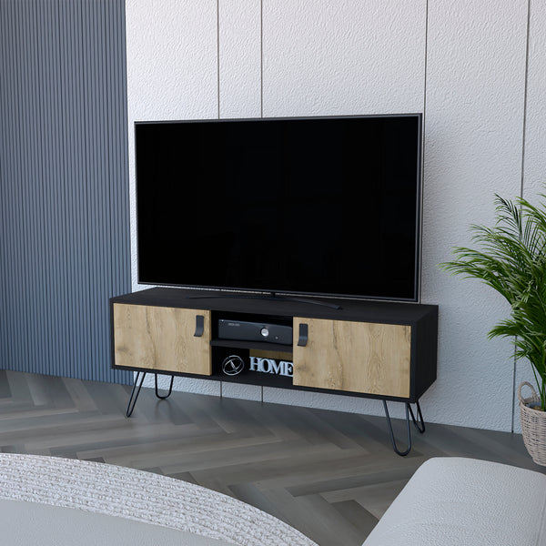 Tv Stand B Magness  Sleek Storage with Cabinets & Shelves, Black/Macadamia Finish