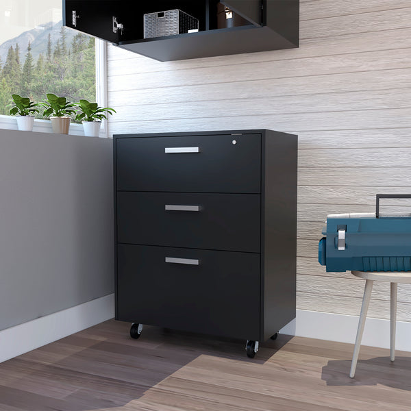 3 Drawers Storage Cabinet with Casters Lions Office, Black Wengue Finish
