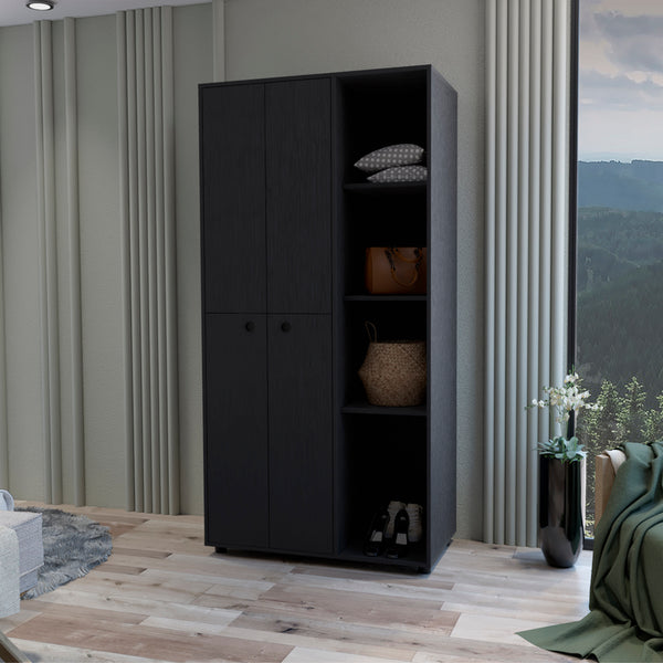 Armoire Boise, Drawer and 3 Tiered Shelves, Black Wengue Finish