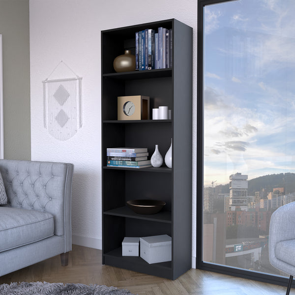 Bookcase 4-Shelves Benzoni, Ample Storage and Modern Design, Black Wengue Finish