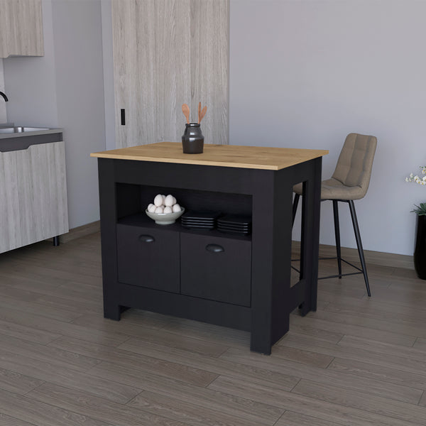 Kitchen Island Geneva, Kitchen, Black / Macadamia