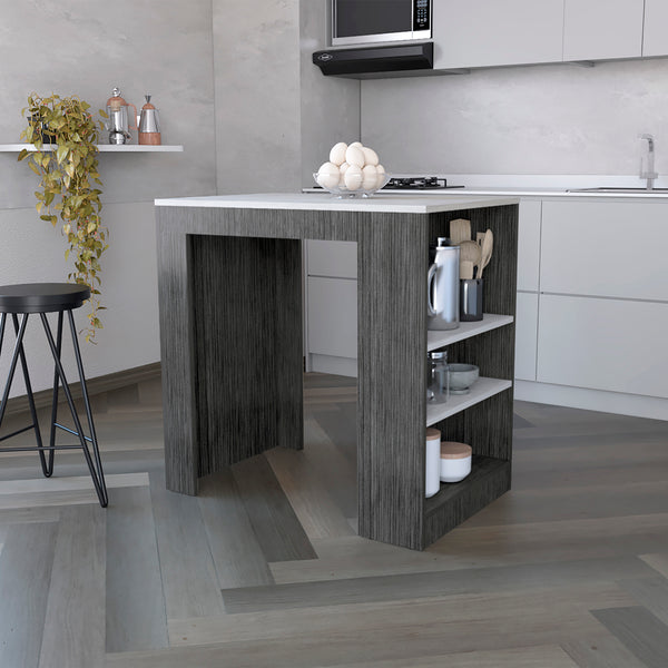 Kitchen Island Doyle, Kitchen, Smoky Oak / Ibiza Marble Color Finish