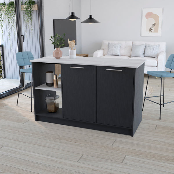 Kitchen Island Padua, Double Door Cabinets, Ample Countertop, Black Wengue / Onyx Finish