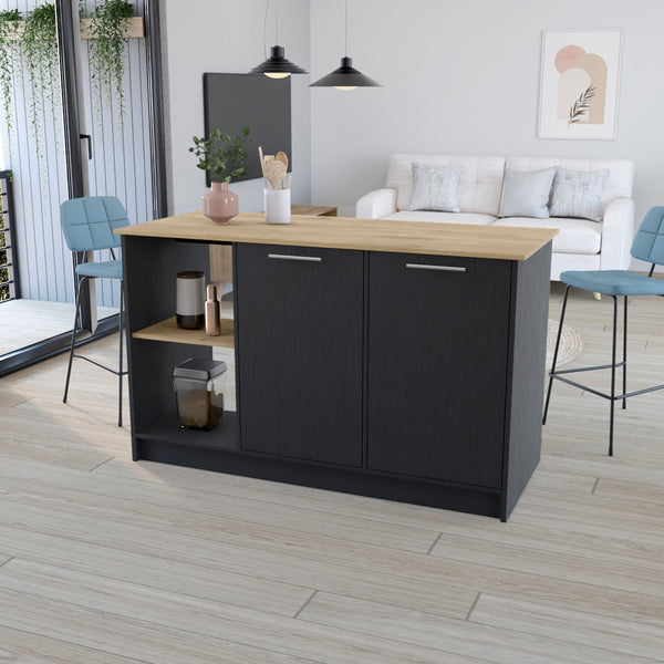 Kitchen Island Padua, Double Door Cabinets, Black Wengue / Macadamia Finish