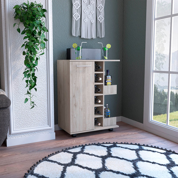 Bar Cart Wells, Four Casters, Light Gray Finish