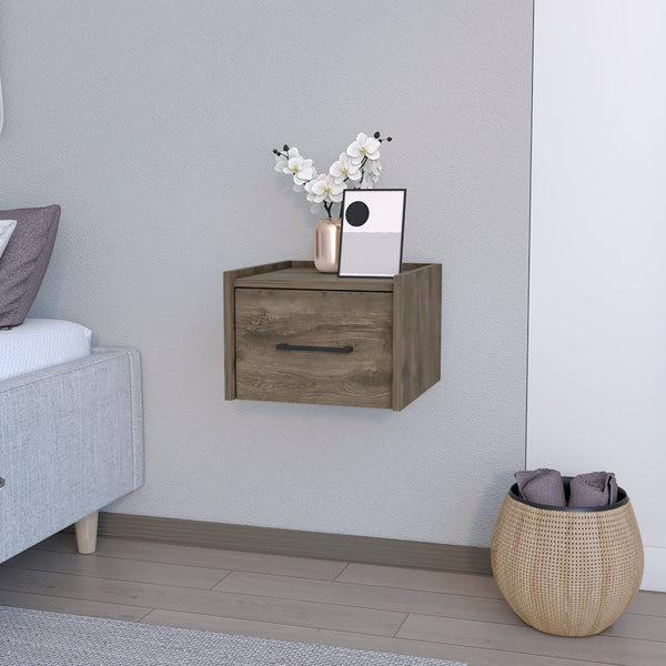 Floating Nightstand Calion Compact Design with Handy Drawer Storage, Dark Brown Finish