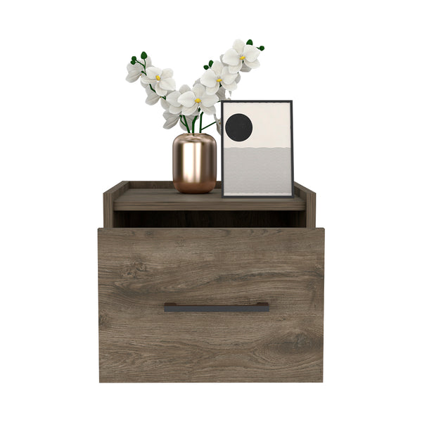 Floating Nightstand Calion Compact Design with Handy Drawer Storage, Dark Brown Finish