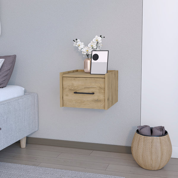 Floating Nightstand Calion Compact Design with Handy Drawer Storage, Macadamia Finish