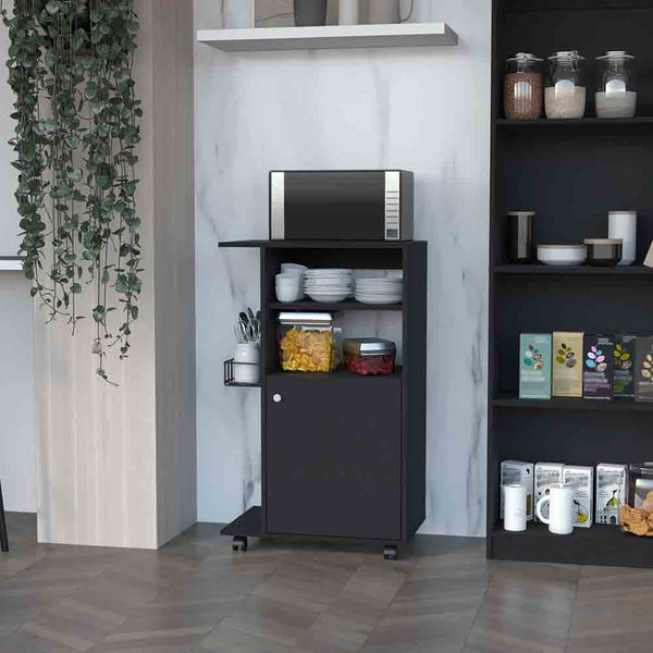 Kitchen Cart Kryot, Single Door Cabinet, Four Casters, Black Wengue Finish