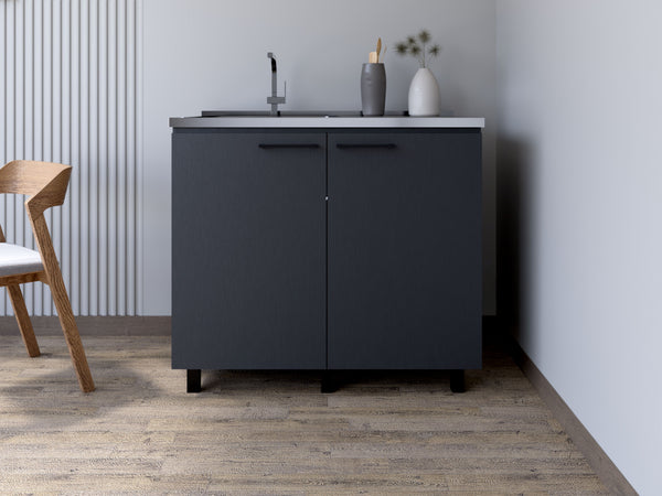 Utility sink cabinet Bussolengo, Two Cabinets, Black Wengue Finish