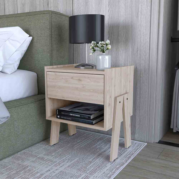 Nightstand Ferku, Open Shelf, One Drawer, Light Gray Finish