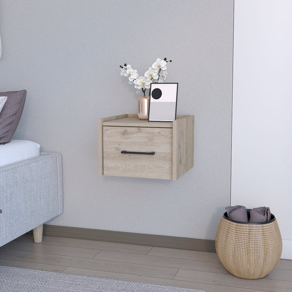 Floating Nightstand Calion Compact Design with Handy Drawer Storage, Light Gray Finish