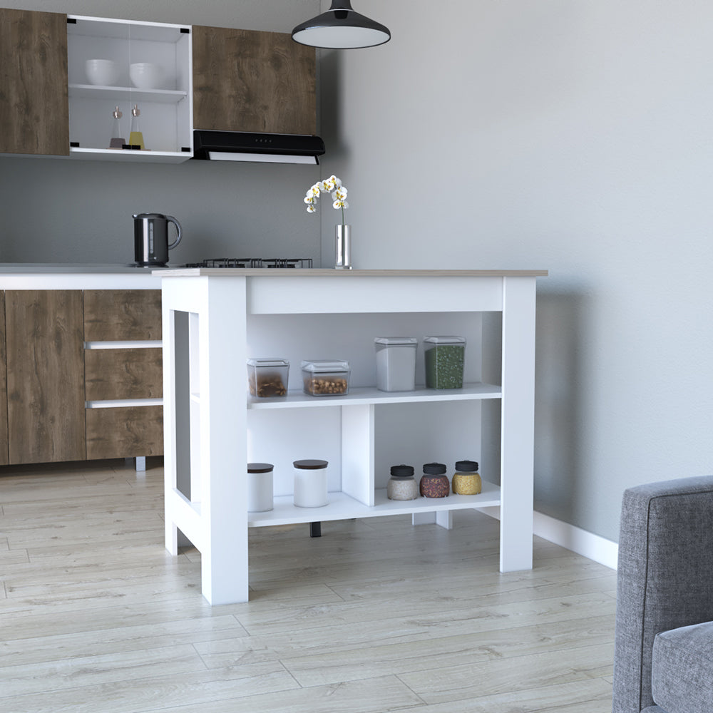 Kitchen Island Antibacterial Dozza, Three Shelves, Light Gray / White ...