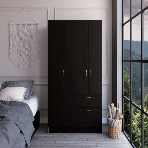 Double Door Armoire Alpes, One Drawer, Black Wengue / White Finish