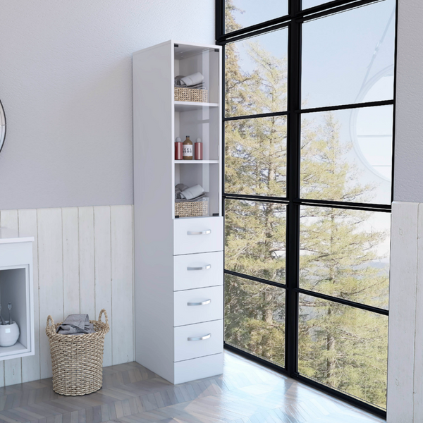 Linen Cabinet Artic, Three Shelves, Single Door, White Finish