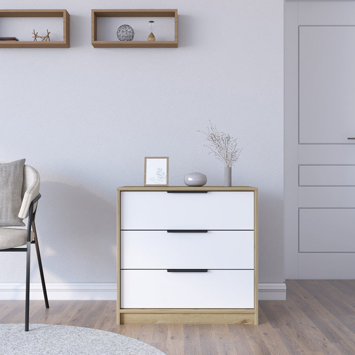 3 Drawers Dresser Maryland, Superior Top, White / Pine Finish