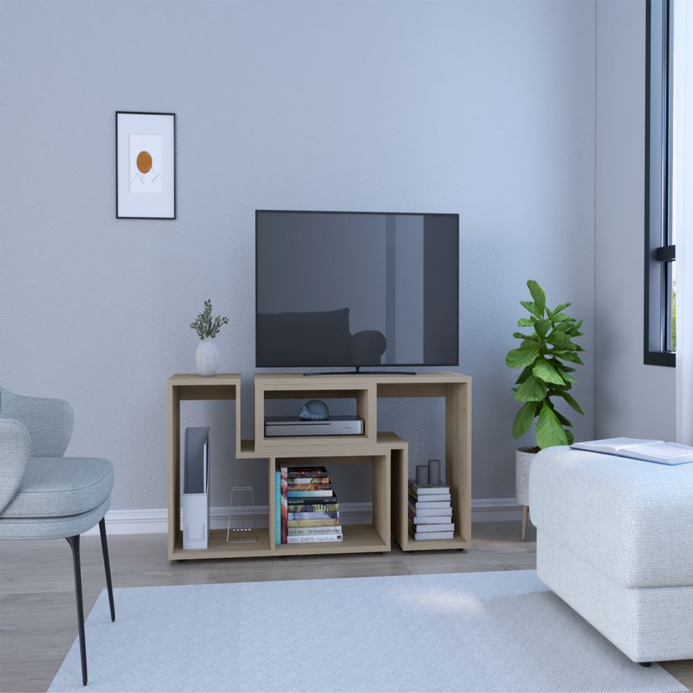 Extendable TV Stand Houston, Multiple Shelves, Light Pine Finish ...
