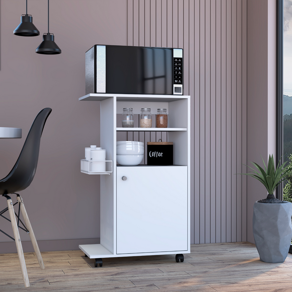 Kitchen Cart Kryot, Single Door Cabinet, Four Casters, White Finish