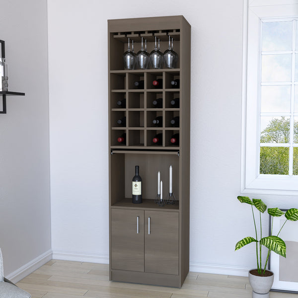 Bar cabinet Modoc, One Extendable Shelf, Sixteen Wine Cubbies, One Shelf, Smokey Oak Finish