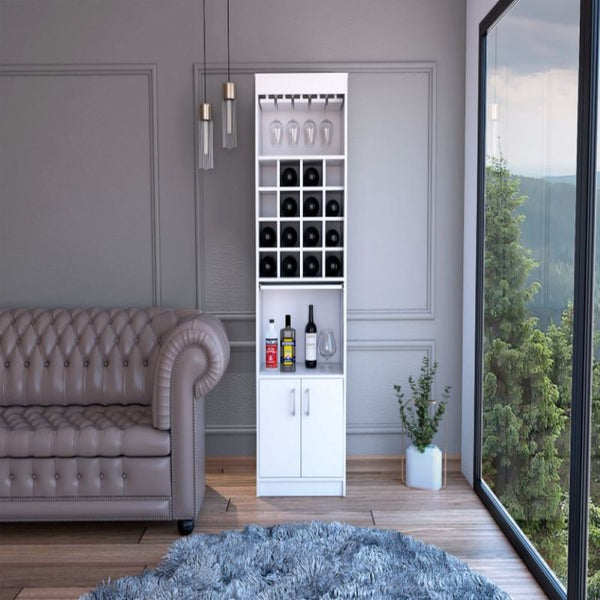 Bar Cabinet Modoc, One Extendable Shelf, Sixteen Wine Cubbies, One Shelf, White Finish