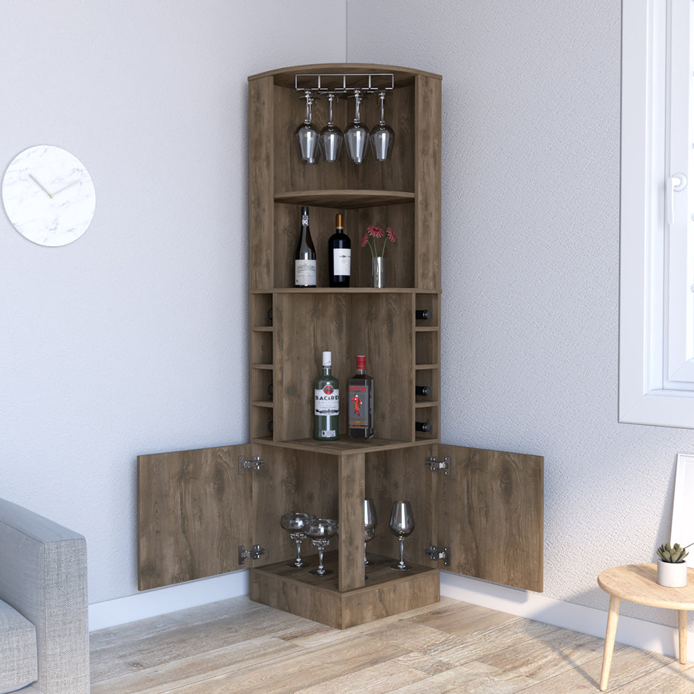 Bar Back Cubbies Bar Cabinet Papprika, 8 Wine Cubbies, Double Door, Dark Brown Finish ...