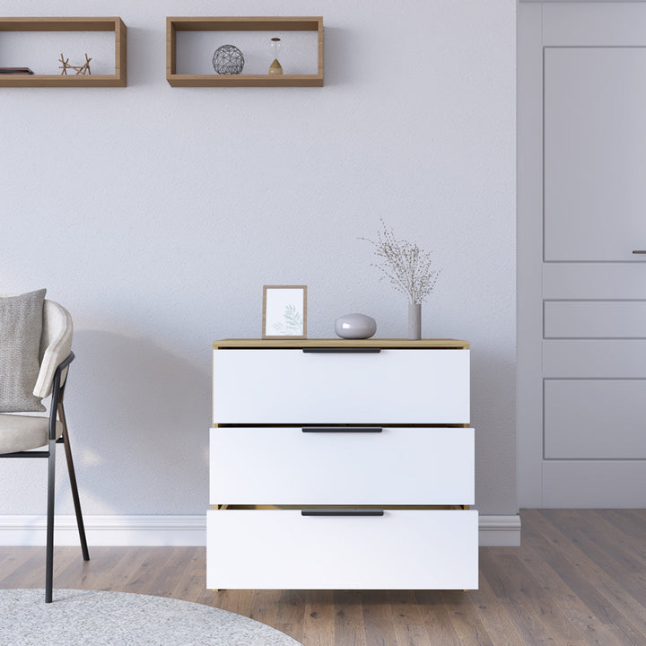 3 Drawers Dresser Maryland, Superior Top, White / Pine Finish 3 Drawers Dresser Maryland, Superior Top, White / Pine Finish
