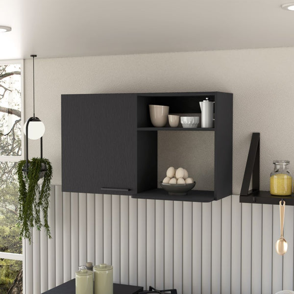 Kitchen Wall Cabinet Bussolengo, Two Shelves, Black Wengue Finish